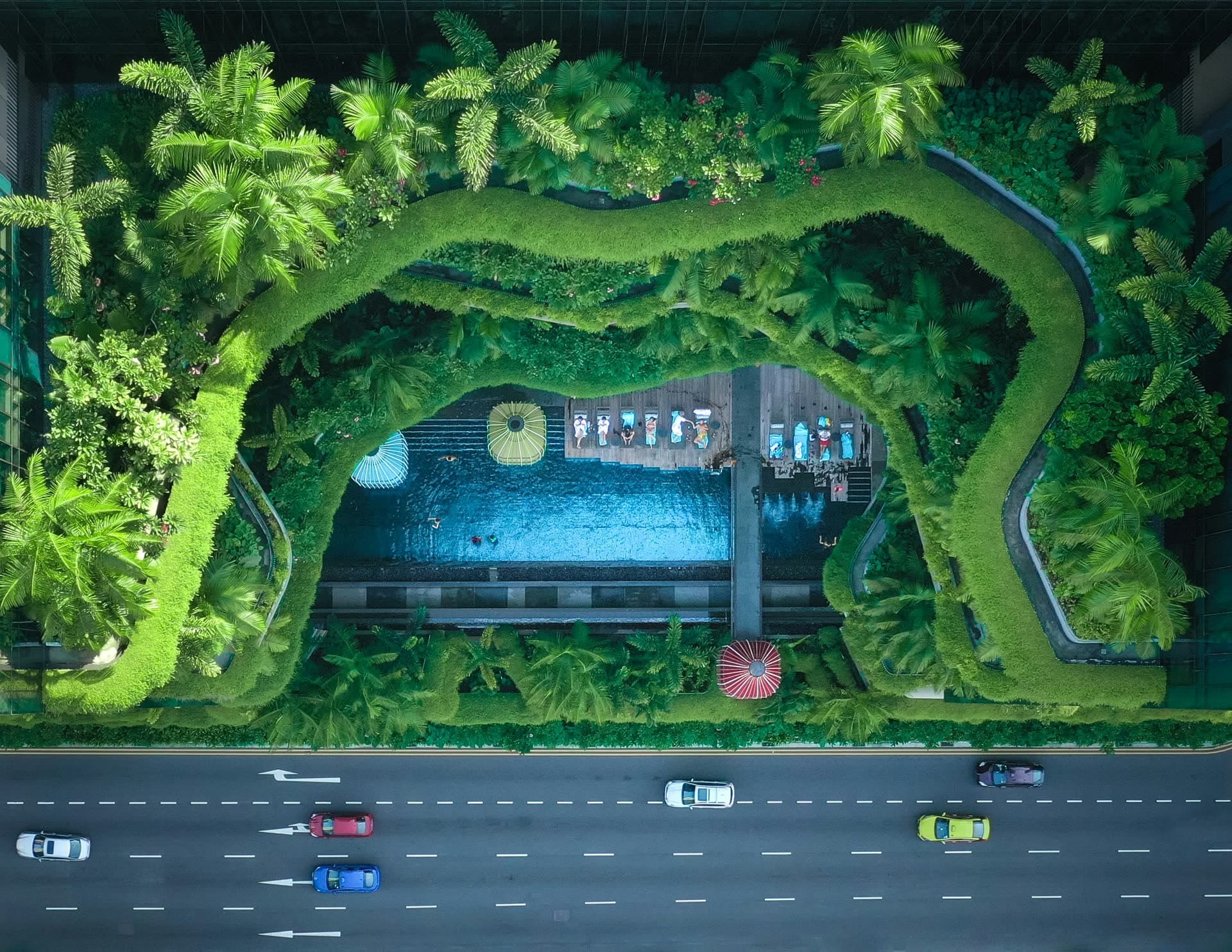 Immeuble végétalisé vu du ciel, à Singapour